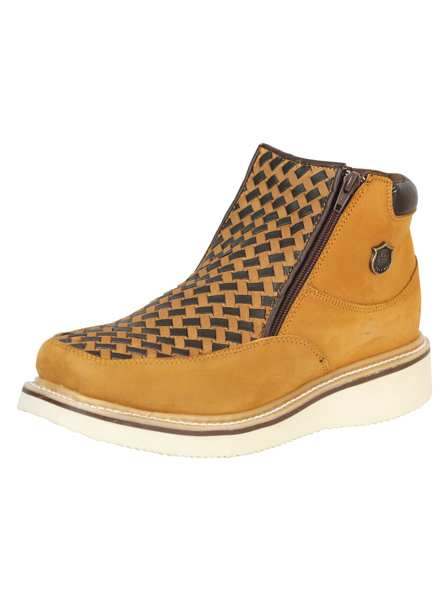 Sefeni Men’s Double Zipper Shoe Crazy Leather - Honey 45396