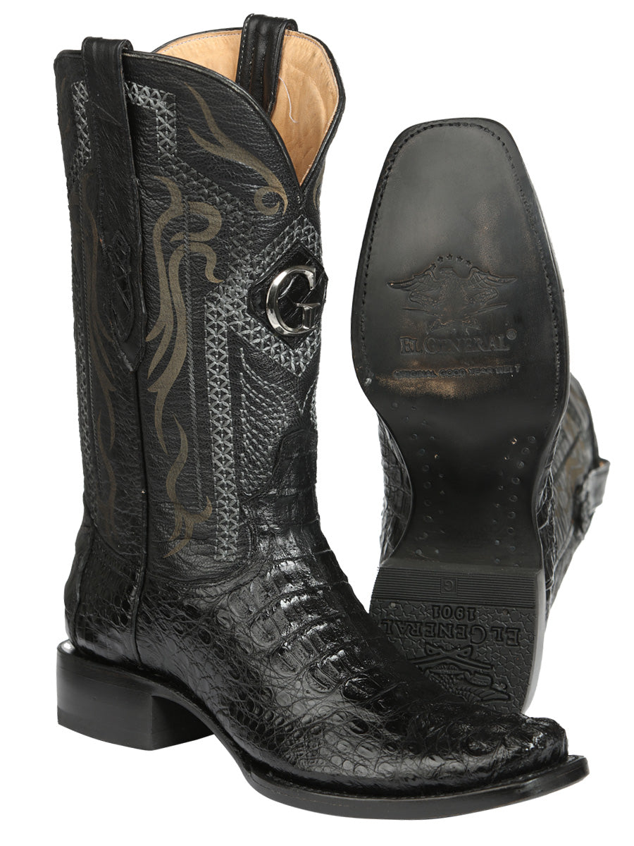 El General Men's Exotic Caiman Nuca Cowboy Boots - Black 45521